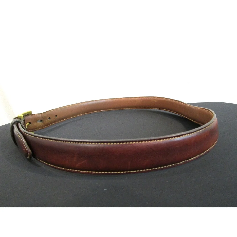 Trafalgar Brown Stitched Leather Brass Buckle Belt Men Sz 34, 33